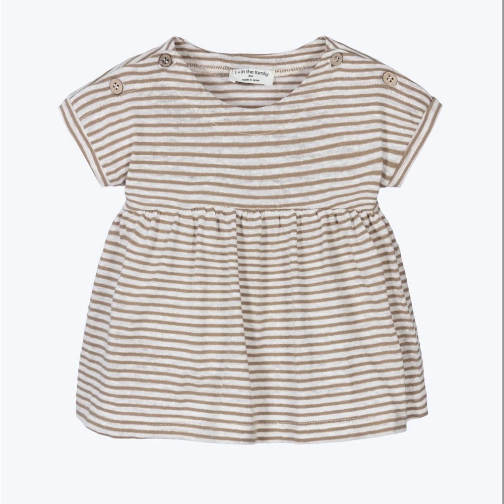 1 + in the family Euro Boutique Linen Cotton Cream Tan Striped Dress Neutral 36M